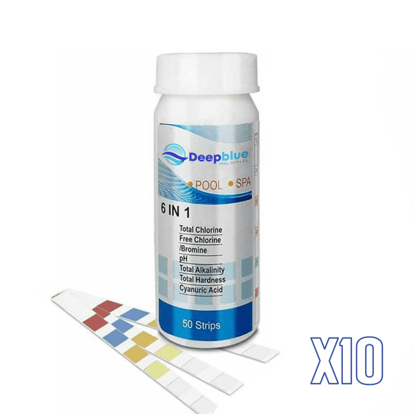 Deep Blue Pro - 10 Pack of 50 strips 6-Way Test Strips 500 Strips Bulk Trade Chlorine PH TA Calcium Cyanuric Bromine Professional